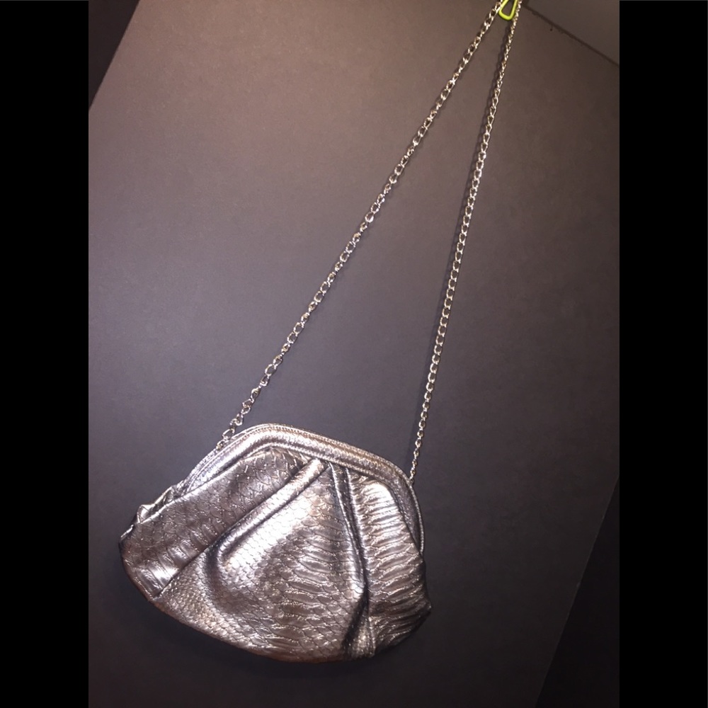 Style&Co. Metallic Nickel Reptile Embossed Clutch